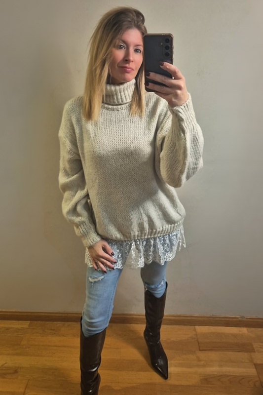 Jersey Overside encaje Cuello